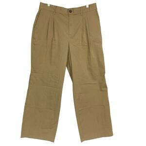 Lands End Pants Womens 14 High Rise Crisp Poplin Chino Wide Leg Khaki 34x31